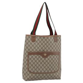 Borsa Tote GUCCI GG Supreme Web Sherry Line PVC Beige Oro 002 58 6487 Auth 193572