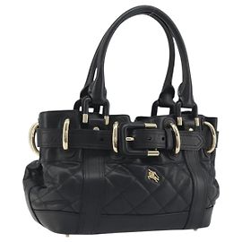 BURBERRY Borsa a mano in pelle nera e oro Auth am12226V