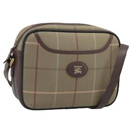 Borsa a Spalla Burberrys Nova Check in Tela Beige e Tonalità Oro Auth ka5489