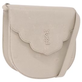 SAINT LAURENT Shoulder Bag Leather Beige Gold Tone Auth gh2258