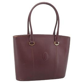 Borsa Tote CARTIER Must Line in pelle Bordeaux con finiture dorate Auth gh2242