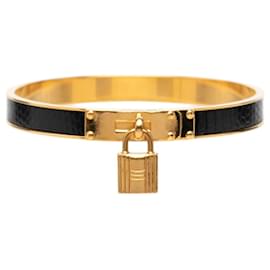 Hermès Kelly Bangle Black and Gold Leather