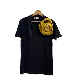 Maglietta Lanvin in cotone nero con fiore in seta XS