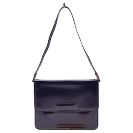 Gucci Borsa a tracolla piatta con patta in pelle box calf marrone scuro vintage
