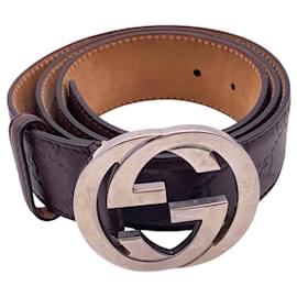 Brauner ssima Ledergürtel mit silberner Interlocking-Schnalle Größe 95/38 - Gucci