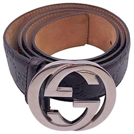Gucci Brauner ssima Ledergürtel mit silberner Interlocking-Schnalle Größe 90/36
