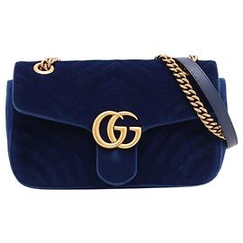 Gucci Borsa a tracolla Blue GG Marmont in velluto con catena