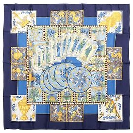 Hermès Pañuelo de seda Blue Carré 90 Le Tarot
