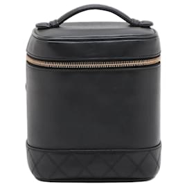 Chanel Borsa Vanity in pelle di agnello bicolore vintage nero 1991