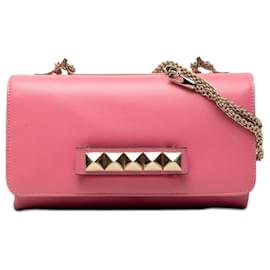 Clutch Rockstud Va Va Voom in pelle rosa con catena Valentino