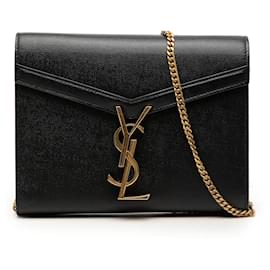 Portafoglio con catena Cassandra monogramma in pelle grain de poudre nera Saint Laurent