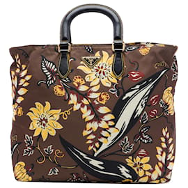 Satchel Prada Brown Tessuto Stampato