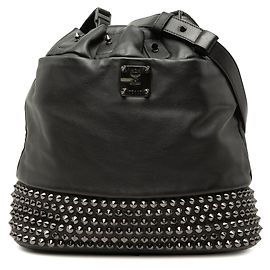 Borsa bucket in pelle nera con borchie MCM