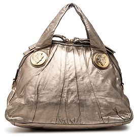 Borsa Hysteria in pelle di vitello metallizzata oro grande Gucci