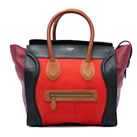 Céline Celine Tote Luggage in tela multicolore e pelle arancione mini