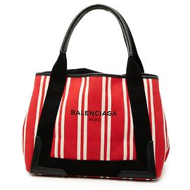 Balenciaga Canvas Gestreifter Cabas Rot Navy S