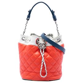 Borsa a secchiello Chanel Orange CC Multicolor in agnello trapuntato Cuba Drawstring