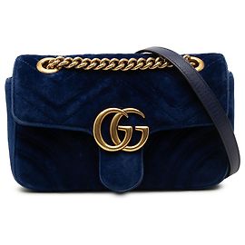 Borsa a tracolla Gucci Blue Small GG Marmont Matelasse Velvet