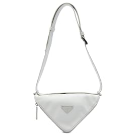 Borsa a tracolla convertibile Prada White Saffiano Cuir Triangle