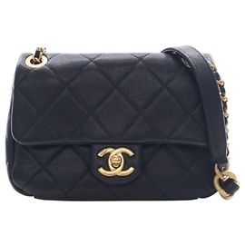 Chanel Black CC Mini Square Matelassé Caviar Single Flap
