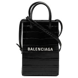 Portafonini shopping in pelle nera con stampa coccodrillo mini Balenciaga