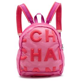 Mochila acolchada Chanel rosa de malla con logo