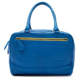 Borsa Bottega Veneta Blue Intrecciato Trimmed Medium Goatskin Madras Heritage Brera