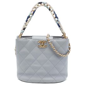 Borsa bucket Chanel Gray CC trapuntata Caviar con catena
