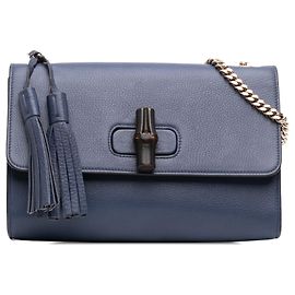 Gucci Miss Bamboo Blu Pelle Media Borsa a Tracolla