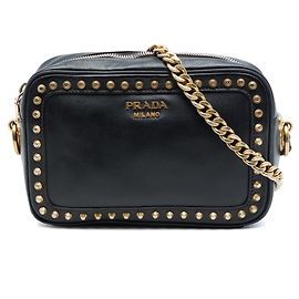 Prada Black City Calf Studded Camera Bag Tasche