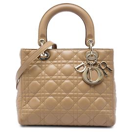 Dior Beige Medium Lambskin Cannage Lady Dior