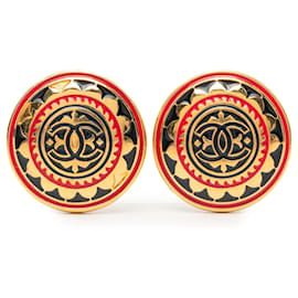 Orecchini Chanel Gold CC placcati oro ed smalto rotondo con clip