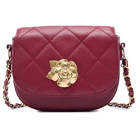 Chanel Red Quilted Calfskin Camellia Turn Lock Flap