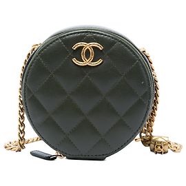 Pochette ronde Chanel Green CC en agneau matelassé avec chaîne