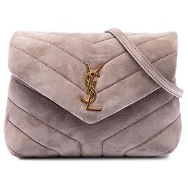 Bolso bandolera Saint Laurent Brown Toy Matelasse Suede Monogram LouLou
