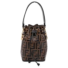 Borsa bucket Mon Tresor in pelle goffrata FF 1974 Mini Brown Fendi