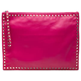 Clutch Rockstud in pelle grande rosa Valentino