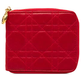 Dior Red Lambskin Cannage Lady Dior Zip Around Kompaktgeldbörse