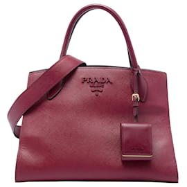 Prada Red Medium Saffiano Cuir Monochrome Top Handle Tote