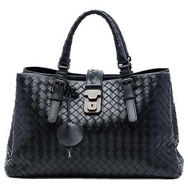 Bolso Satchel Roma en nappa Intrecciato negro pequeño Bottega Veneta