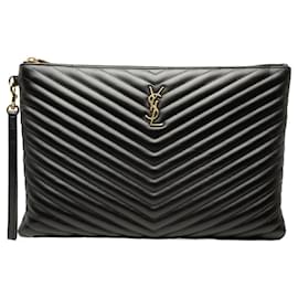 Portadocumenti Cassandre in pelle di vitello nera con motivo chevron Saint Laurent