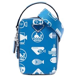 Prada Blue Saffiano Whale Brique Bandolera Vertical