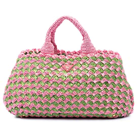 Tote in canapa di rafia rosa Prada