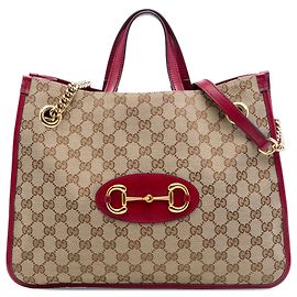 Tote Gucci Beige Medium GG Canvas Horsebit 1955 con catena