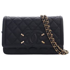 Portafoglio con Catena Chanel Black Caviar CC Filigree