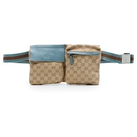 Borsa a tracolla Gucci Beige GG Canvas Web Double Pocket