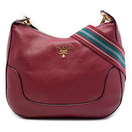 Borsa Messenger Hobo con zip Prada Red Vitello Daino