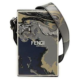 Fendi Bolsa transversal vertical de couro liso cinza com estampa de mármore