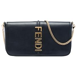 Portefeuille avec chaîne Fendigraphy en cuir noir de Fendi