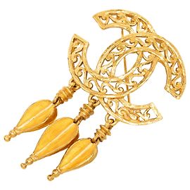 Chanel Gold CC Gold Plated Filigree Fringe Drop Brooch